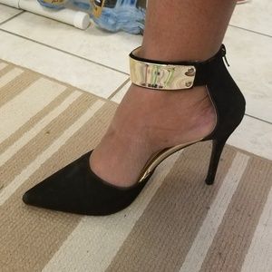 Black heels gold trim/strap, hardly worn.